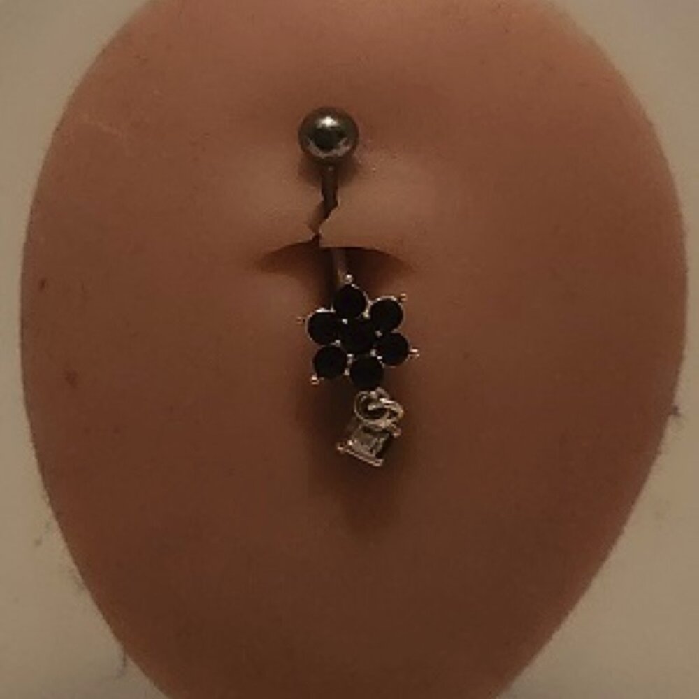 Dangle Purple Crystals Flower Navel Ring ~ N-5094-POSH